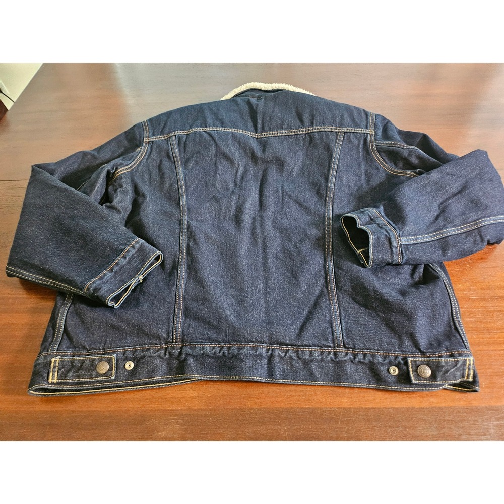 Levi's Sherpa Lined Denim Trucker Jacket Mens XL Dark Wash Indigo Blue New - Picture 6 of 8